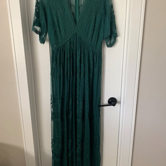PinkBlush green lace mesh overlay maxi dress (size M) - Picture 6 of 8